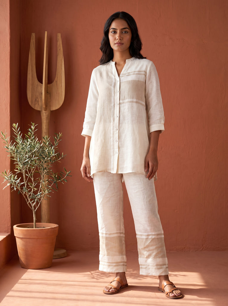 AUREVA Ivory Weave Linen Co-ord Set - M/XL/3XL
