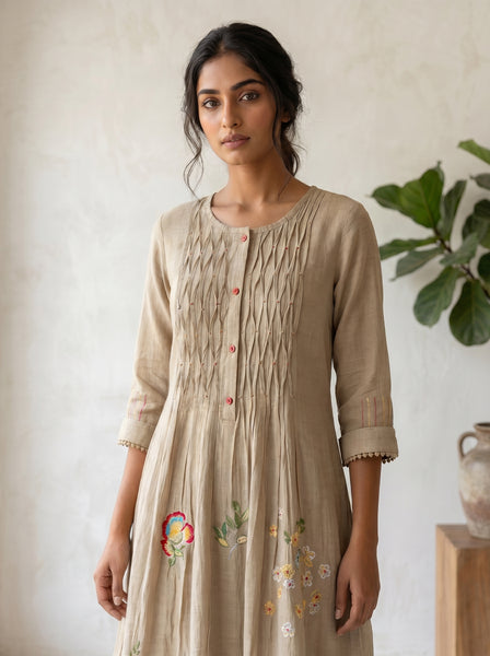 ALORA Desert Pintuck Midi Dress - L/XL