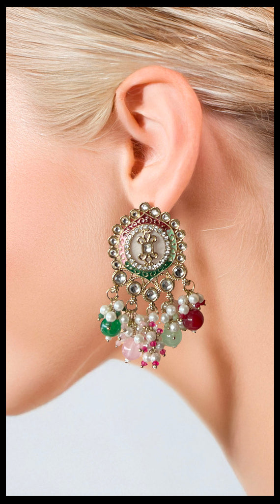 MOH Kundan Mother of Pearl Pink Earrings