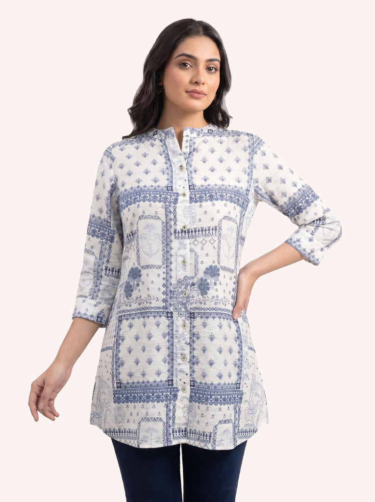 KAYA Porcelain Blue Patchwork Kurti - M/XL/3XL