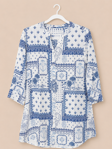 KAYA Porcelain Blue Patchwork Kurti - M/XL/3XL