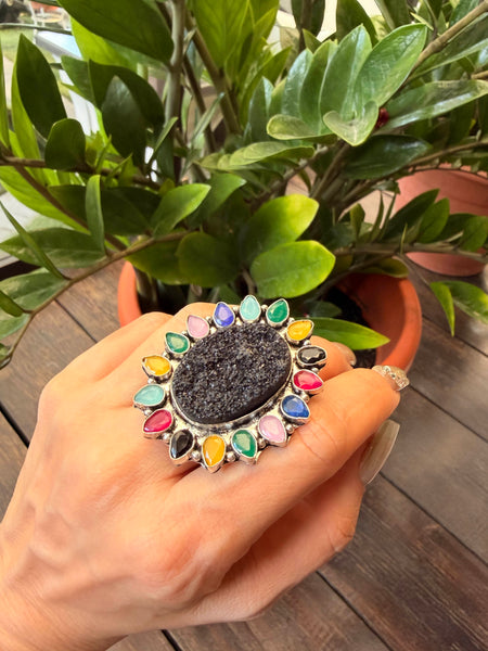 BOHO Black Multi-Coloured Ring