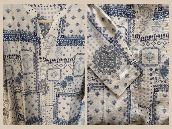 KAYA Porcelain Blue Patchwork Kurti - M/XL/3XL