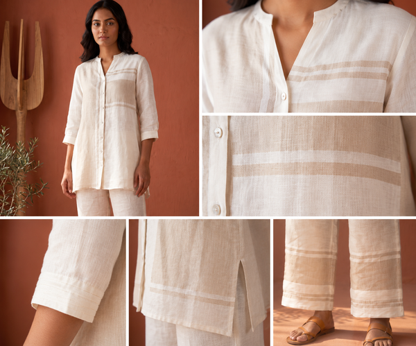 AUREVA Ivory Weave Linen Co-ord Set - M/XL/3XL