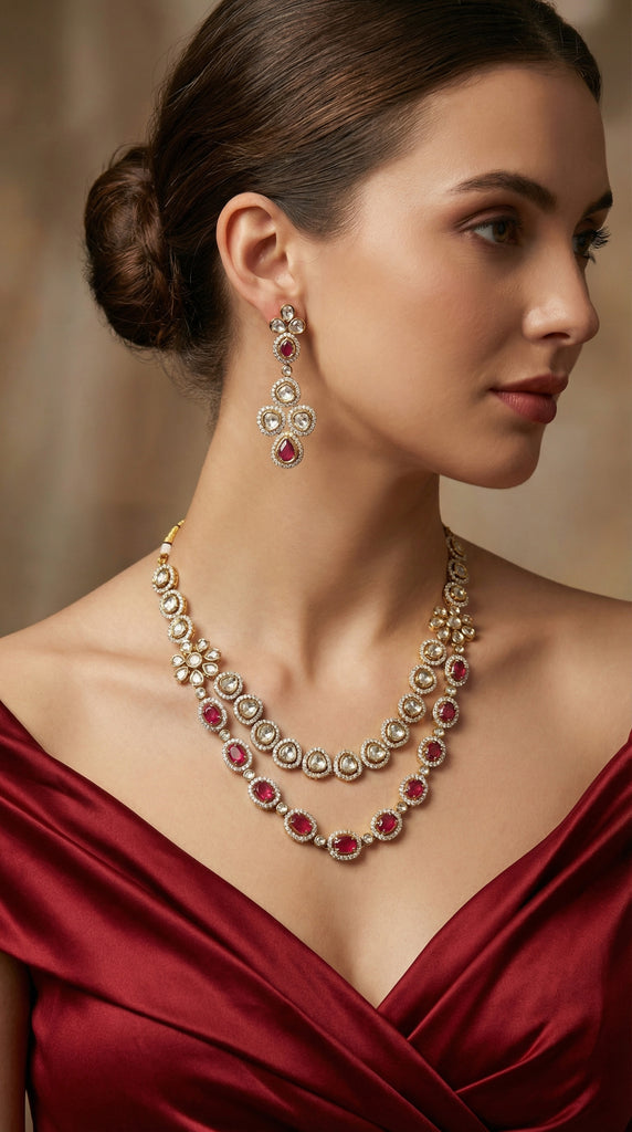 Ruby Layered Stone AD Necklace Set
