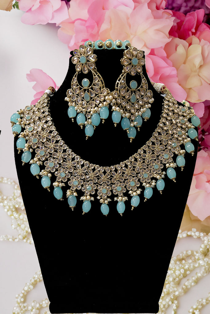 Light Blue Antique Fine Polki Design Necklace