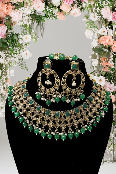 Green Antique Fine Polki Design Necklace