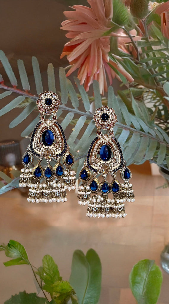 Blue Antique Jhumki Earrings