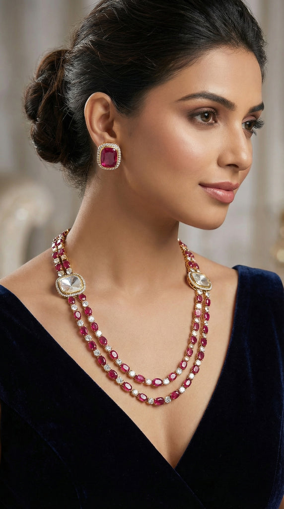 Ruby Layered Stone AD Necklace Set