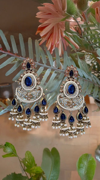 Blue Antique Jhumki Earrings