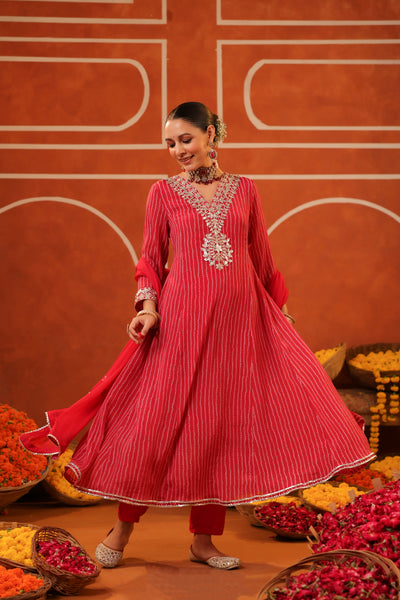 Red Leheriya Gotta Anarkarli Suit - M/L/XXL