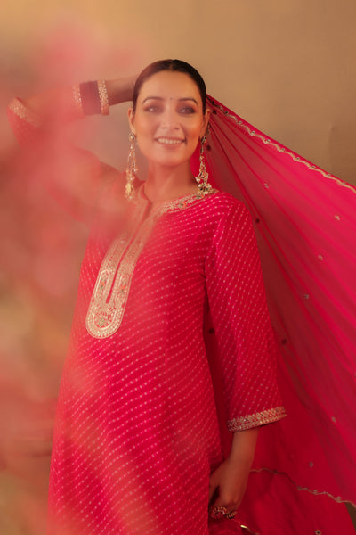 Red Leheriya Gotta Anarkarli Suit - M/L/XL