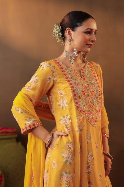 Yellow Floral Light Embroidered Anarkarli Suit - M/L/XL