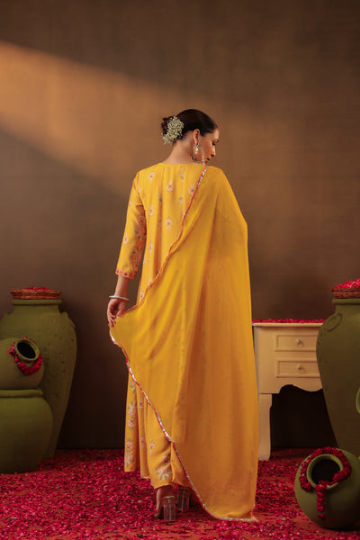 Yellow Floral Light Embroidered Anarkarli Suit - M/L/XL