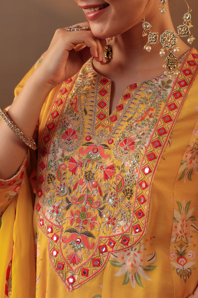 Yellow Floral Light Embroidered Anarkarli Suit - M/L/XL