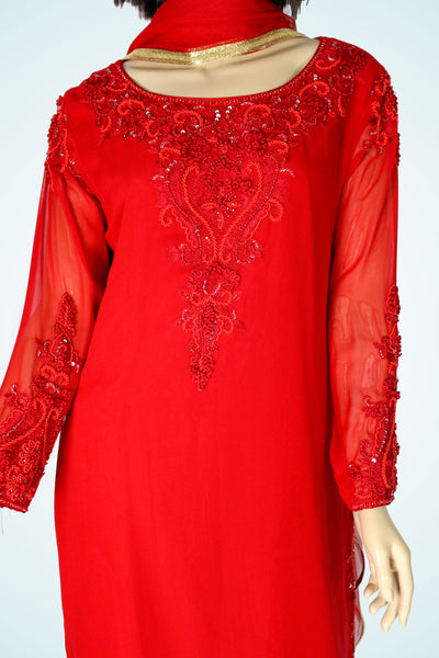 Embroidered Kurti with Dupatta in RED - XXL