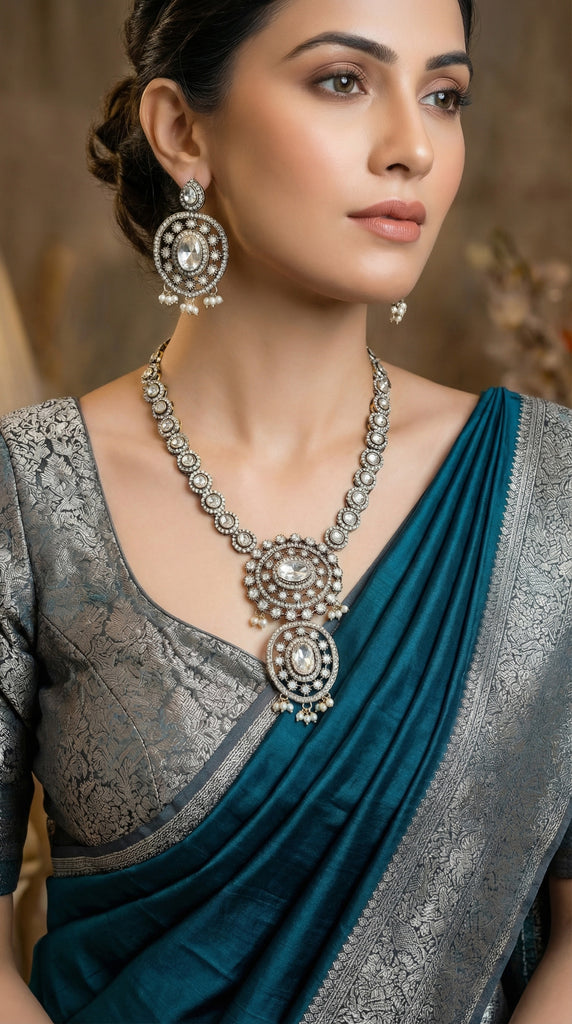 Long Pendant Kundan Necklace Set