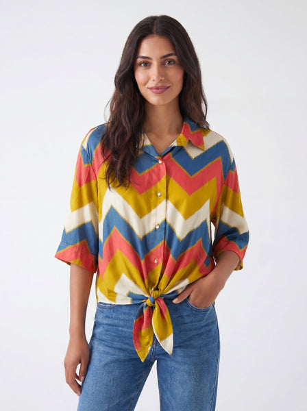 ZEN The Chevron Tie-Up Shirt - Mustard, Coral, Purple