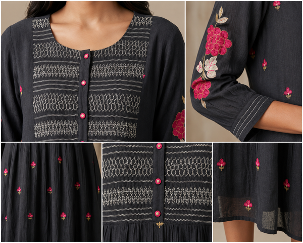 ALORA Midnight Bloom Embroidered Midi Dress - L/XL/2XL