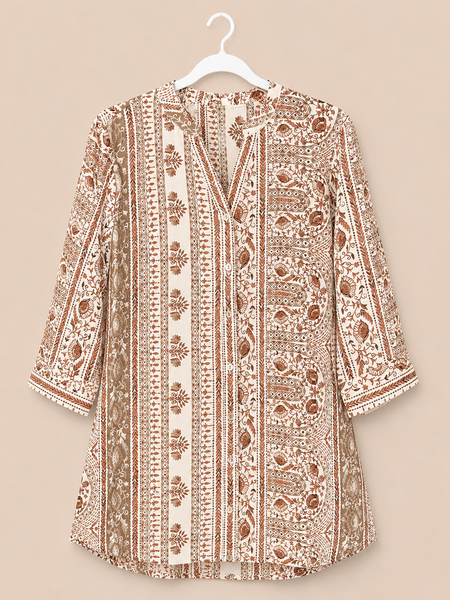 KAYA Mocha Heritage Print Kurti - M/XL/3XL