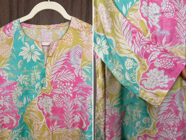 AUREVA Pink Aqua Silk Floral Co-ord - XL TO XXL
