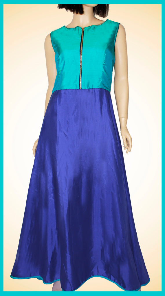 Blue & Turquoise Silk satin dress - M