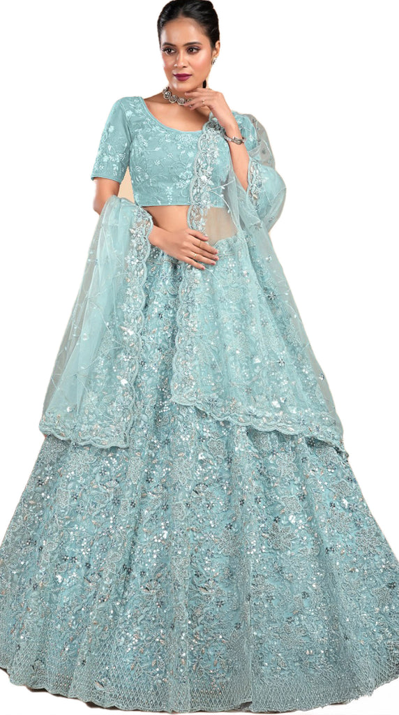 DAZZLE Light Blue Bridal Embroidered Lehenga