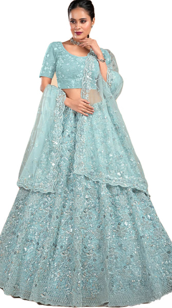 DAZZLE Light Blue Bridal Embroidered Lehenga