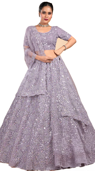 DAZZLE Light Purple Bridal Embroidered Lehenga