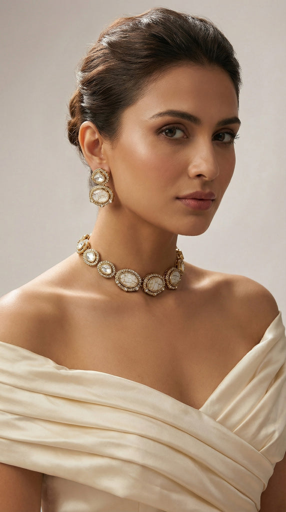 White Marble Choker Necklace Set