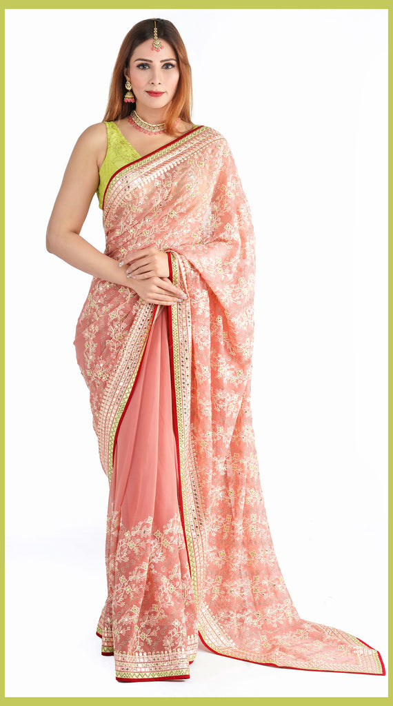 CORAL Embroidered Flowy Saree