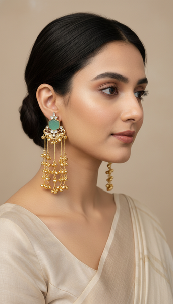 Kashmiri Blue Kundan Long Drop Kashmiri Earrings
