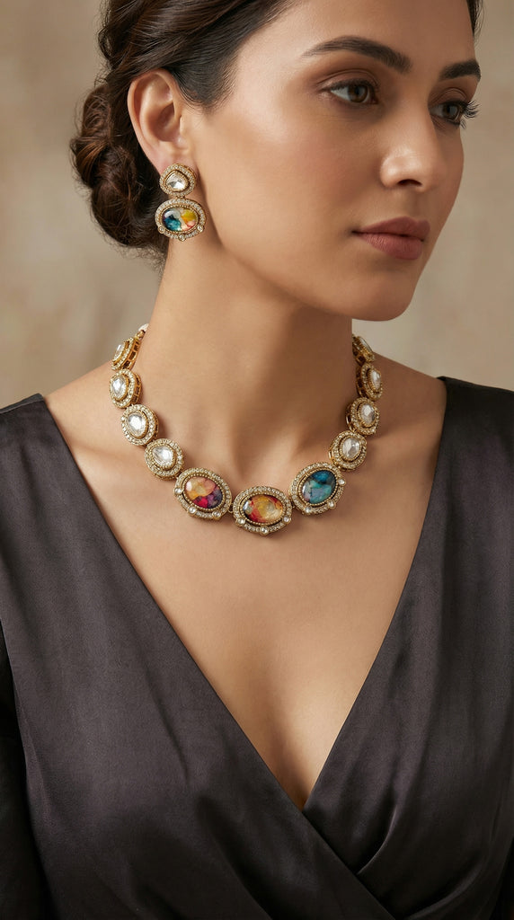 Multicoloured Marble Choker Necklace Set