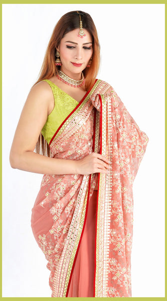 CORAL Embroidered Flowy Saree