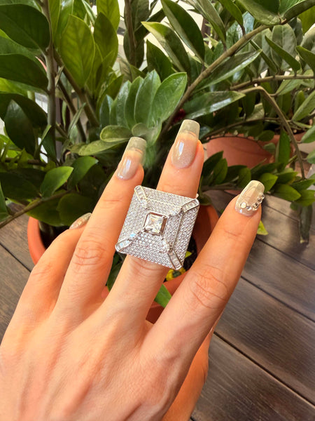 LILY American Diamond Square Silver Ring
