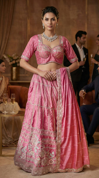 DAZZLE Blush Pink Bridal Embroidered Lehenga