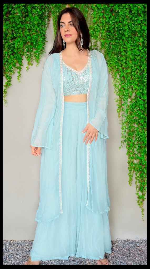 REVA Light Sky Blue Palazzo Jacket set - S