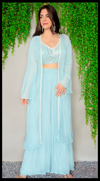 REVA Light Sky Blue Palazzo Jacket set - S