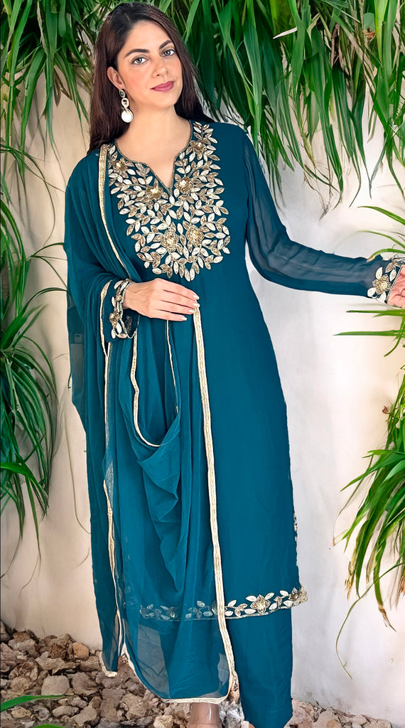 KAVI Emerald Green Embroidered Suit - XL-XXL