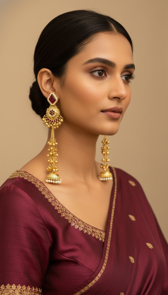 Kashmiri Maroon Long Drop Earrings x 2 Designs