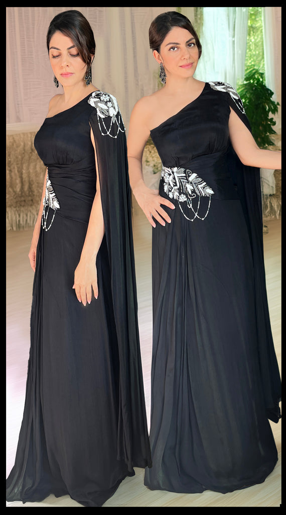 REVA Black Embroidered Gown -M/L