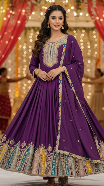 GULABO Embroidered Anarkali - Purple - XXL