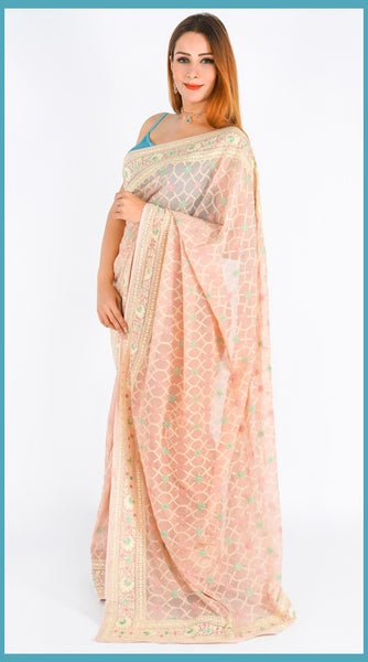 PEACH Embroidered Flowy Saree
