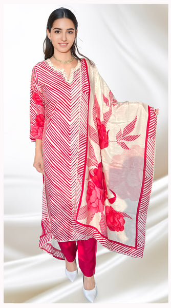 SHISHA Red and White Strips Rayon Suit - M