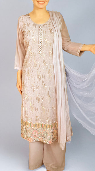 Beige Light Embroidered Suit - XXL