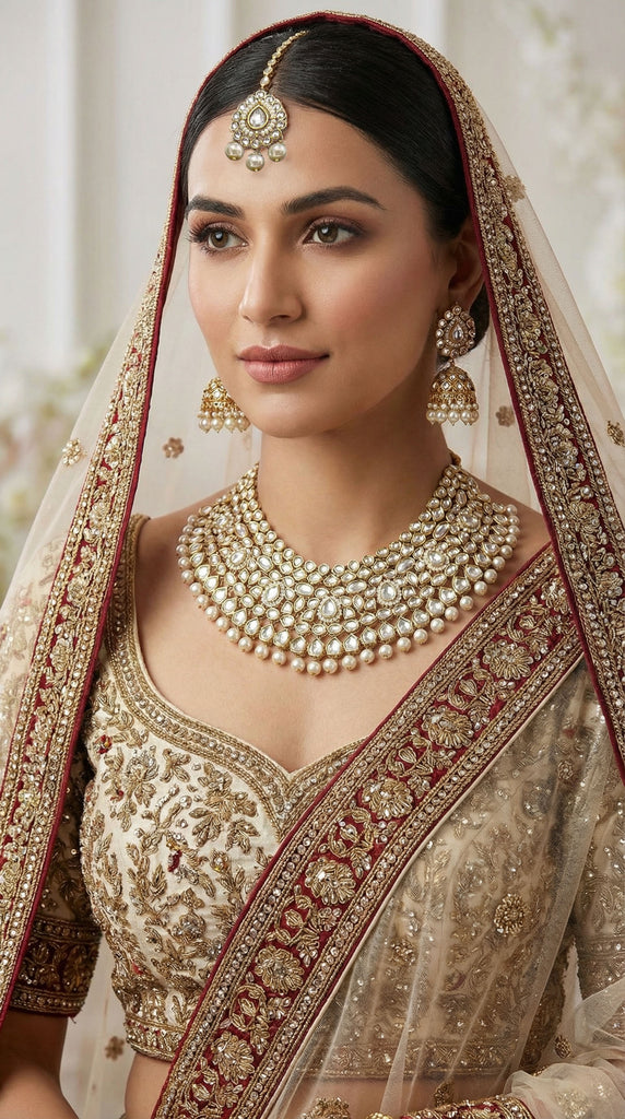 VIVAH Grand Kundan White Pearl Bridal Necklace Set