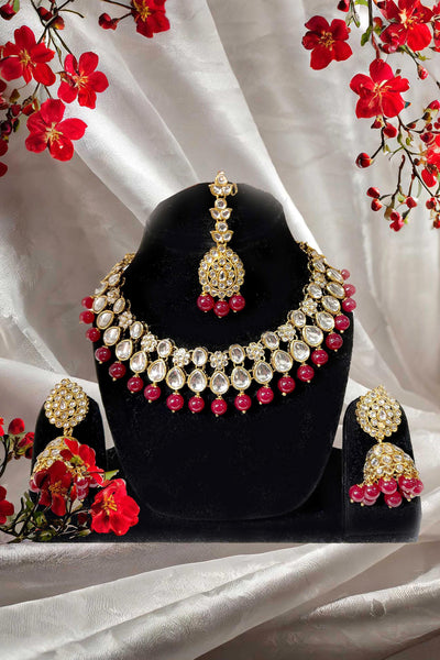 Red Light Kundan Necklace Set