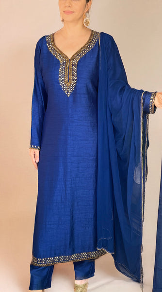 KAVI Royal Blue Embroidered Suit - XXL