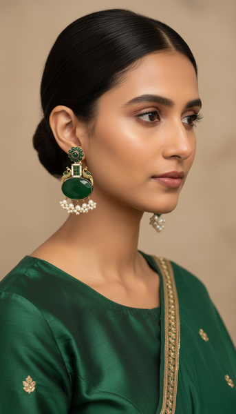Green Stone Peacock Chandbali Earrings