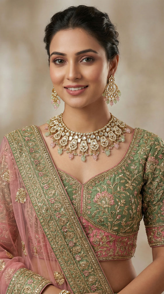 KIARA Uncut Polki Kundan Bridal Necklace Set - 5 Shades